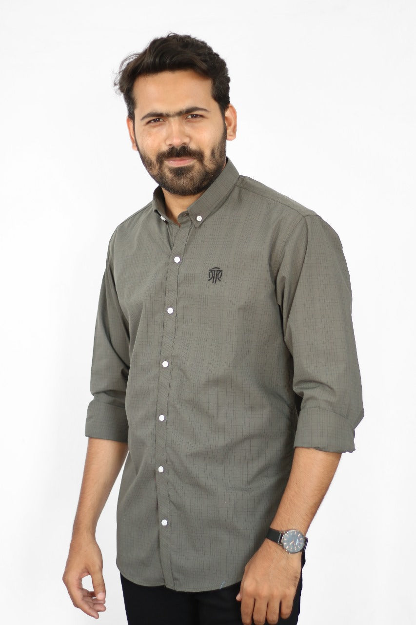 Men's Stripe Shirt - Dark Olive Green