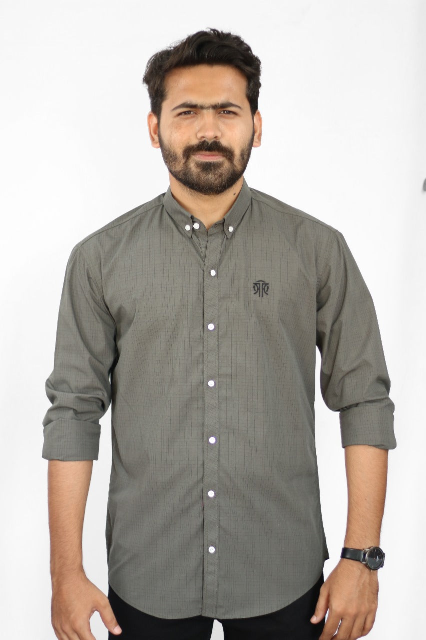 Men's Stripe Shirt - Dark Olive Green