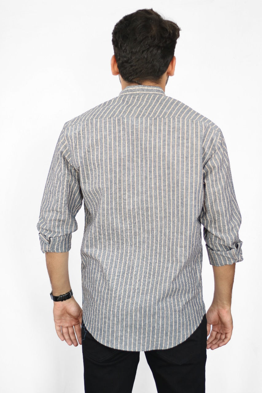 Men's Stripe Shirt -  Grey & Light Yellow