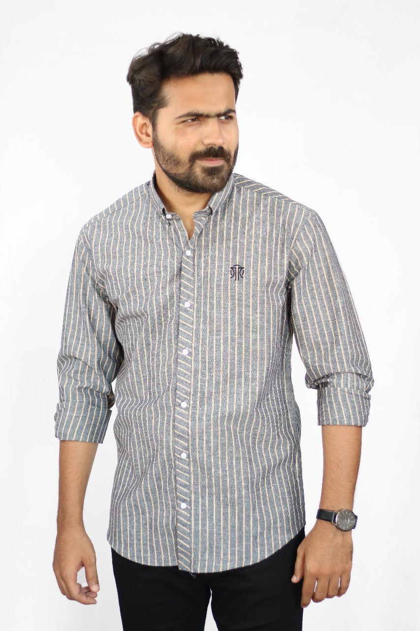 Men's Stripe Shirt -  Grey & Light Yellow