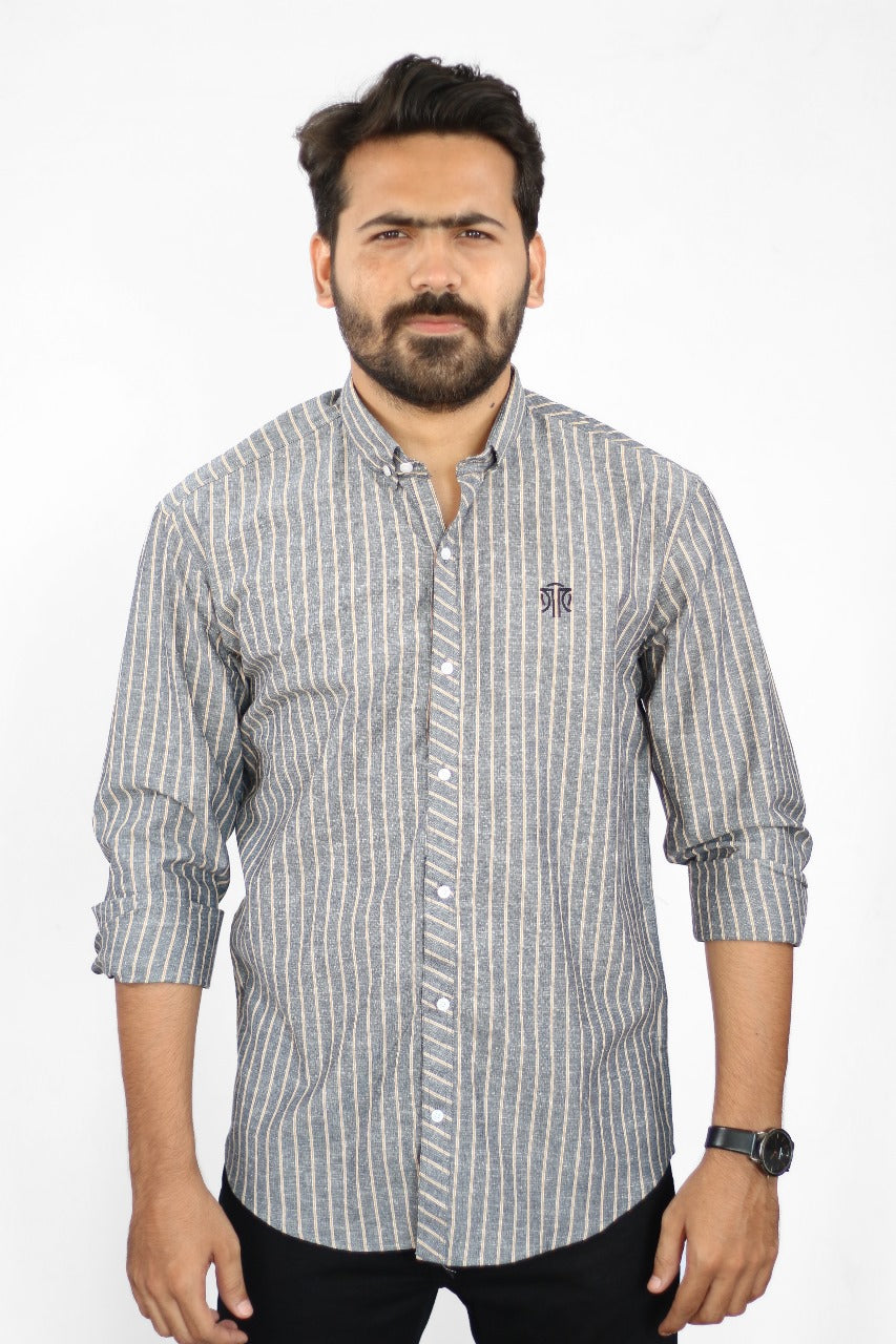 Men's Stripe Shirt -  Grey & Light Yellow