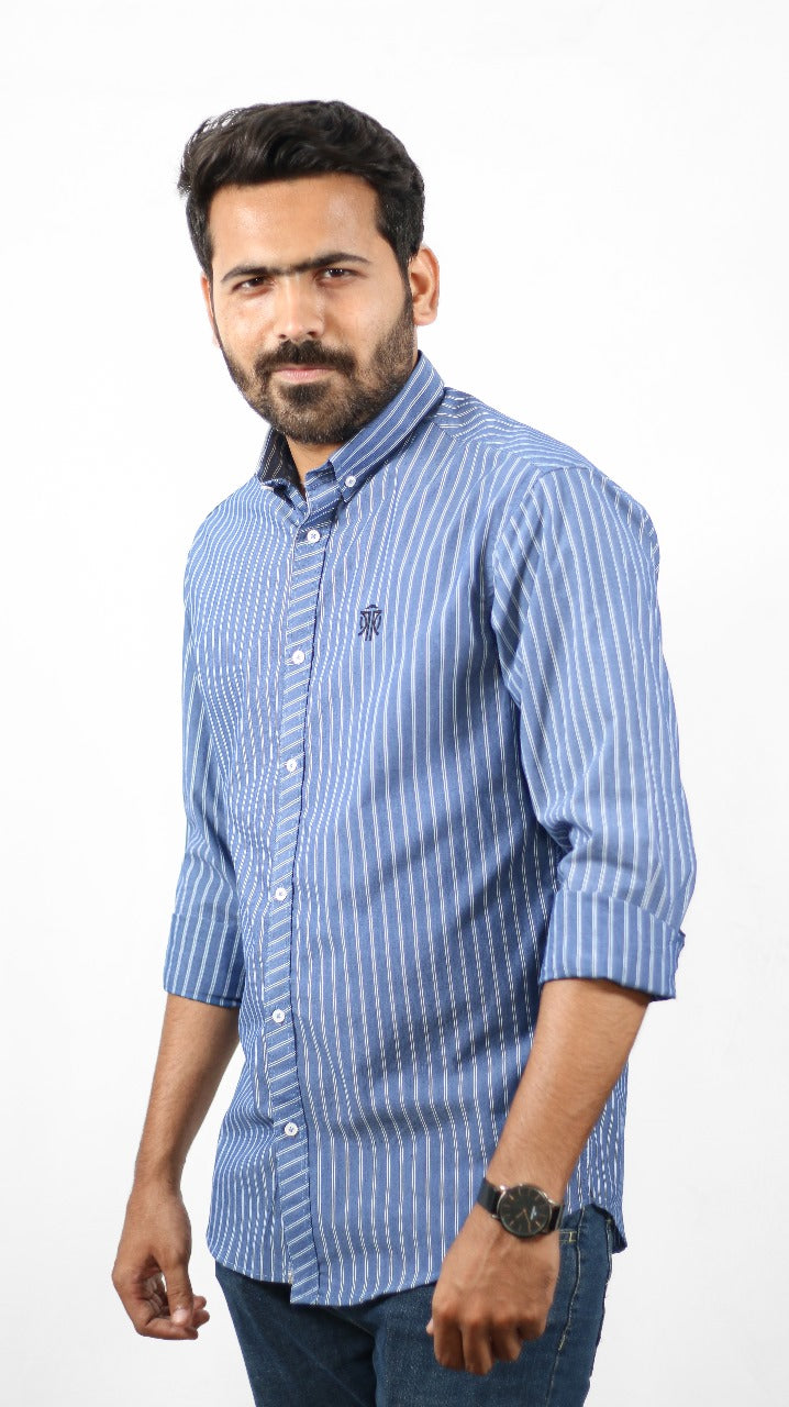 Men's Stripe Shirt -  Blue & White