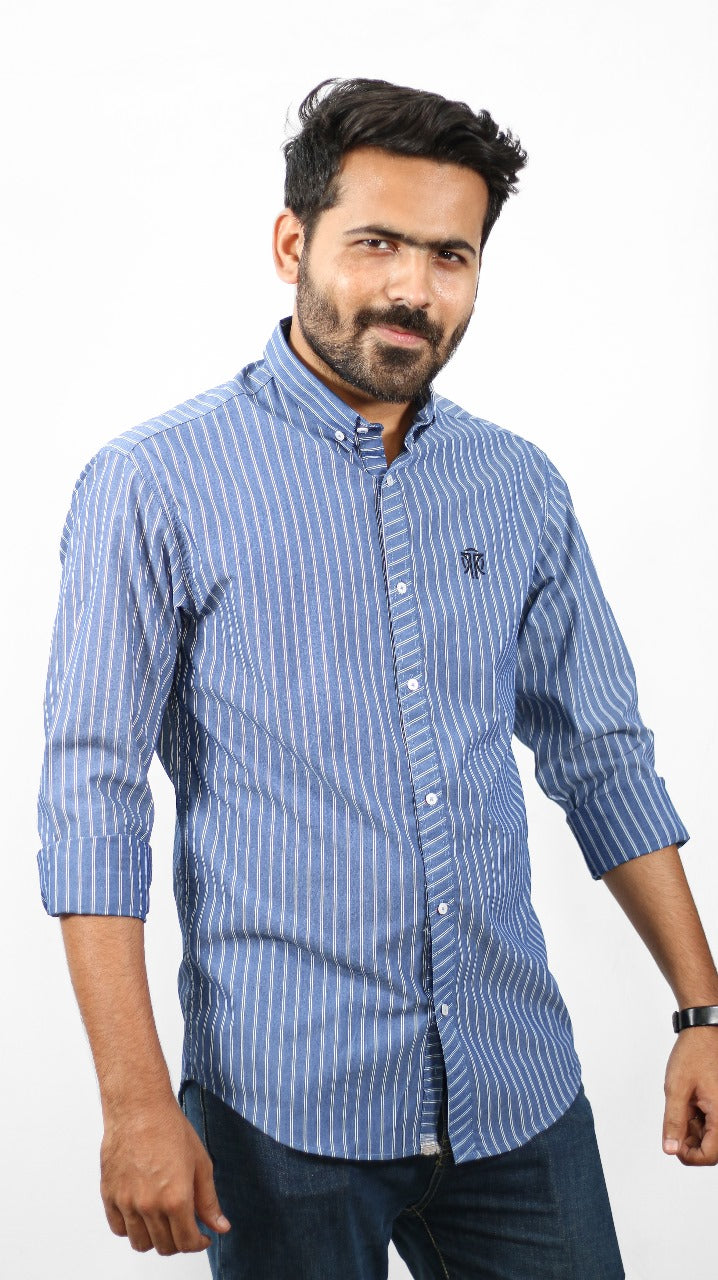 Men's Stripe Shirt -  Blue & White