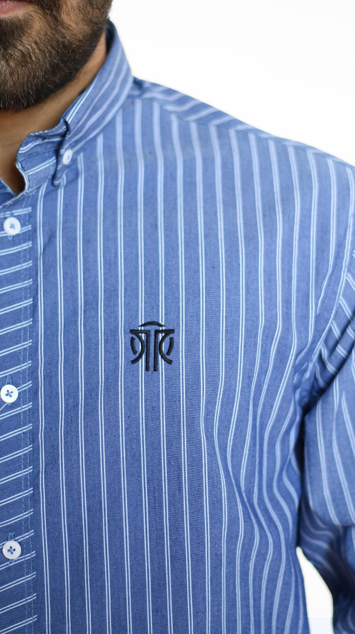 Men's Stripe Shirt -  Blue & White