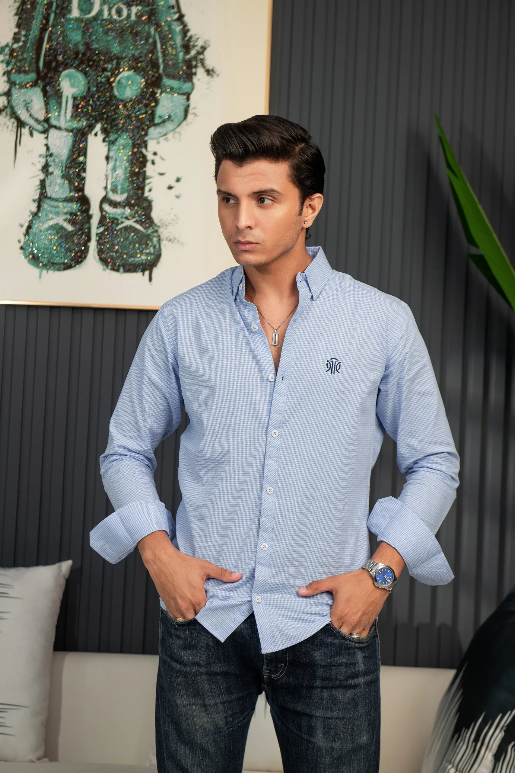 Men's Dotted Shirt - Light Blue
